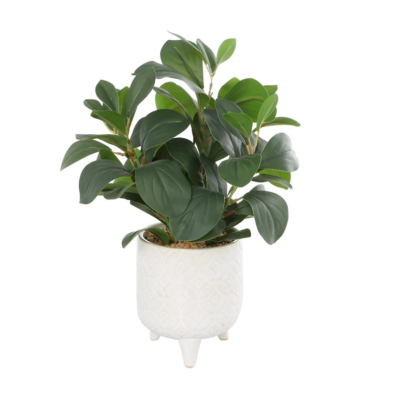 14" Faux Foliage Artificial Plant in White Pot