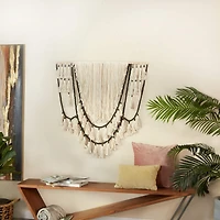 66" Traditional Macramé & Wood Wall Décor