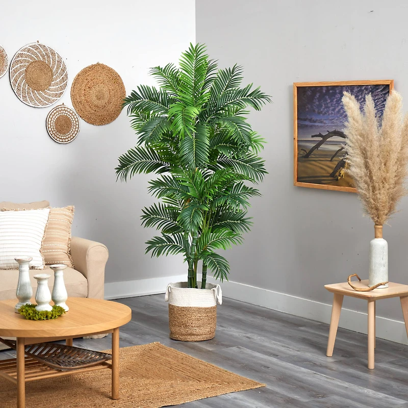 6ft. Curvy Parlor Artificial Palm Tree in Handmade Natural Jute and Cotton Planter