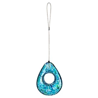 Glitzhome® 6.75" Blue Dots Glass Water Drop Hanging Bird Feeder