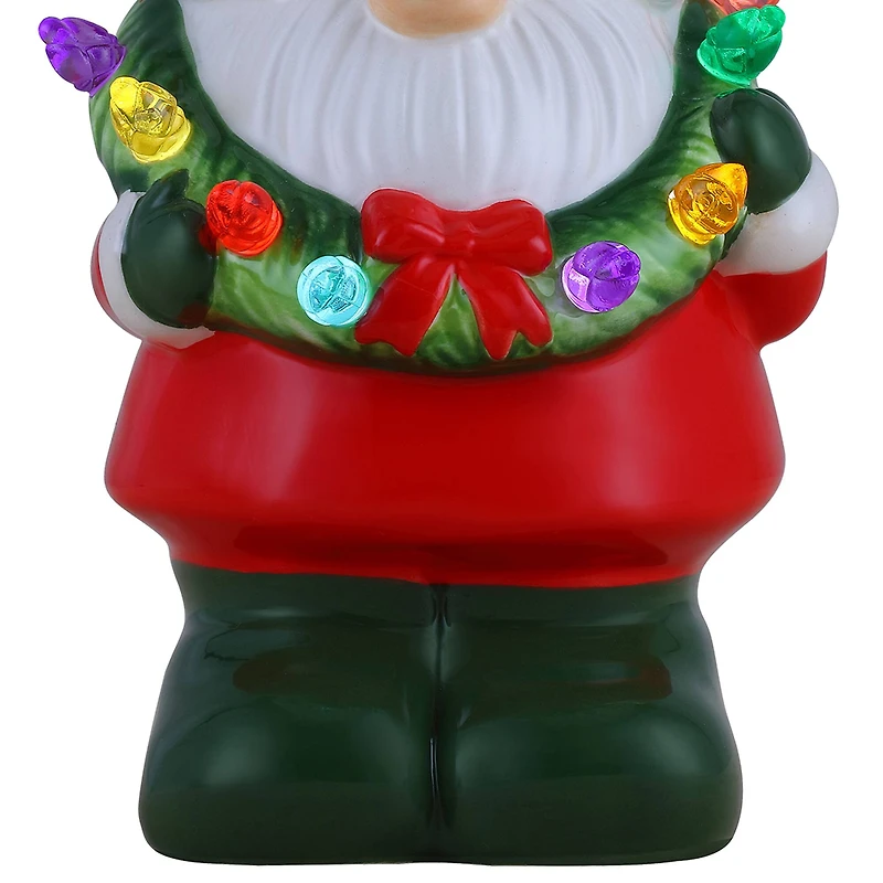 Ceramic LED Gnome with Wreath Ornament