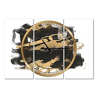 Designart 'Gold And Black Drift I Modern Multipanel Wall Clock