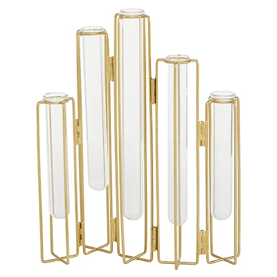 Gold Metal Contemporary Vase, 12" x 10" x 3"