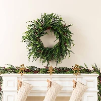Glitzhome® 28"D Christmas Greenery PE Eucalyptus Wreath with Red Berries