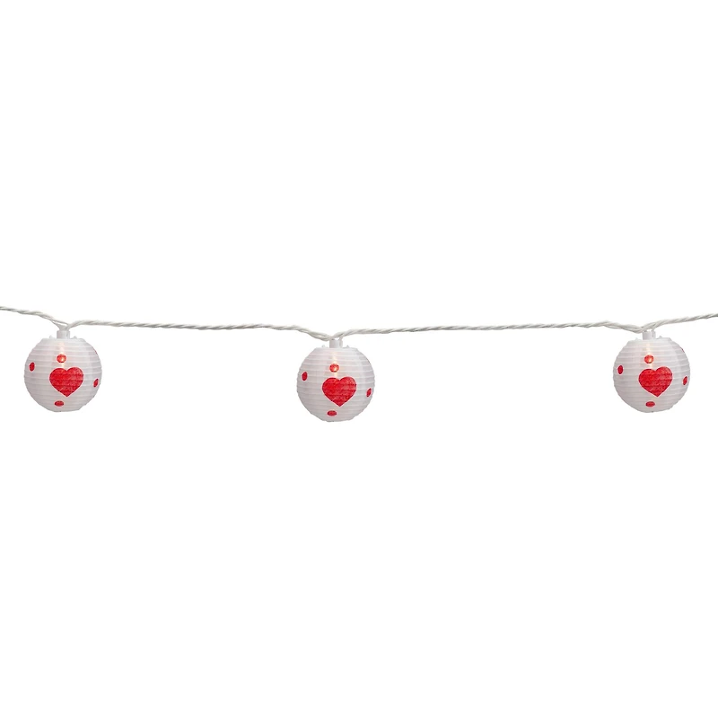 10ct. White & Red Heart Paper Lantern Valentine's Day String Lights
