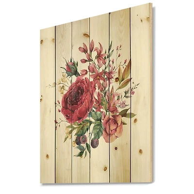 Designart - Vintage Burgundy Rose and Wildflowers