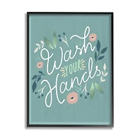 Stupell Industries Wash Your Hands Pink Florals Green Farmhouse Pattern Framed Wall Art