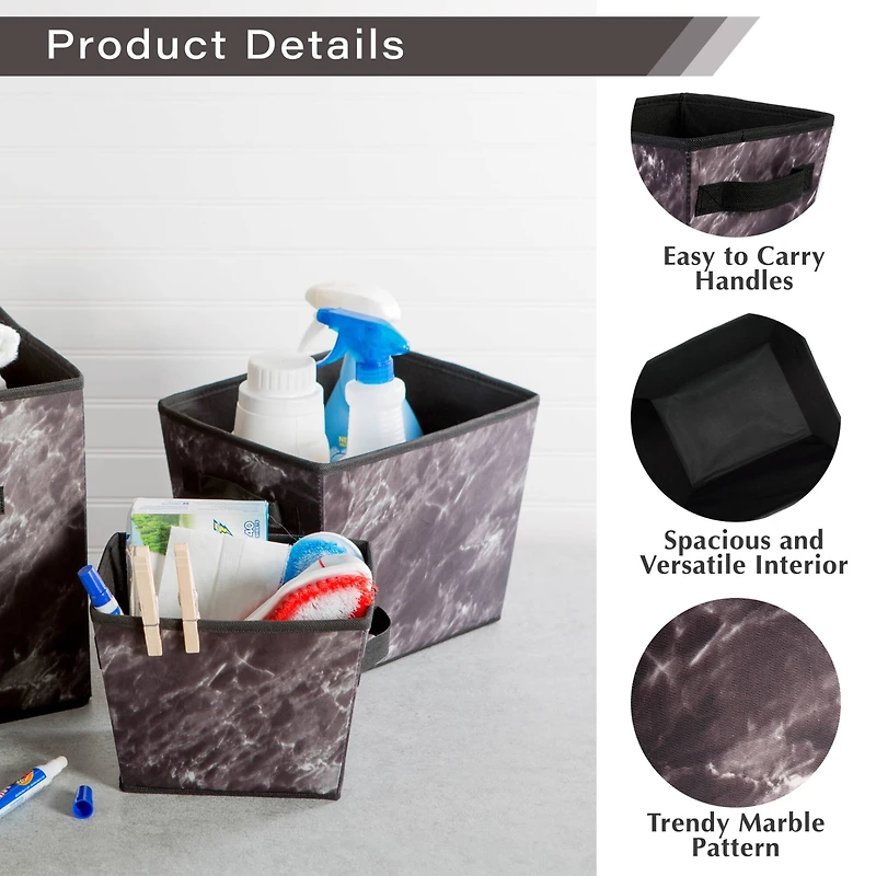 DII® Black Marble Trapezoid Mixed Laundy Bin Set, 4ct.