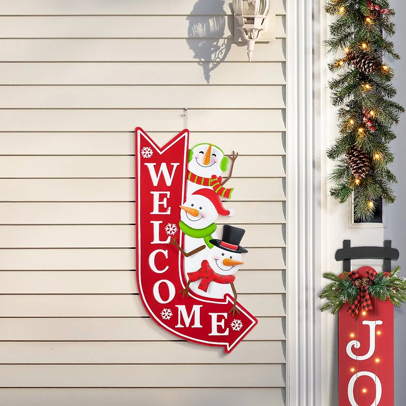 Glitzhome® 35.75" Metal Christmas Snowmen Arrow Welcome Yard Stake