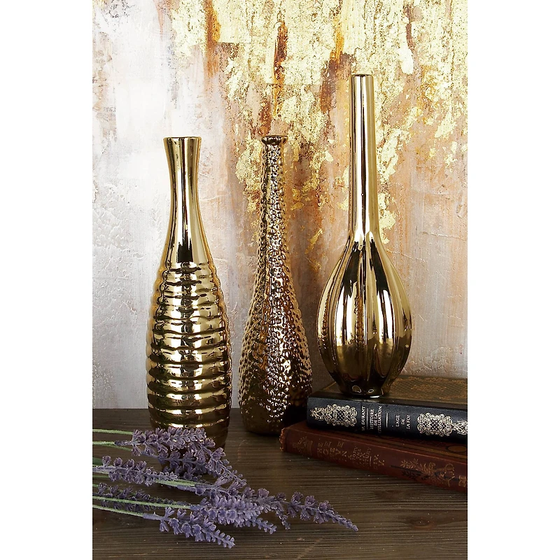 12" Gold Stoneware Glam Vase Set