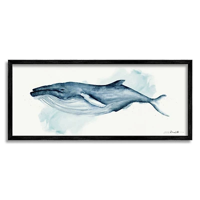Stupell Industries Serene Humpback Whale Watercolor Painting Blue Nautical Animal Framed Wall Art