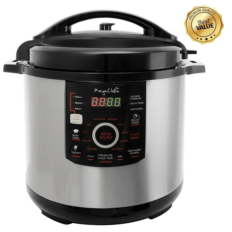 Megachef 12qt. Steel Digital Pressure Cooker With 15 Presets & Glass Lid