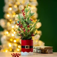 22" Pre-Lit Artificial Christmas Tree in Santa Belt Pot, Warm White LED Lights
