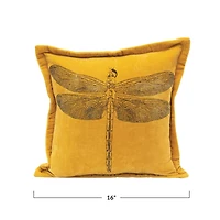 Hello Honey® Mustard Dragonfly Cotton Velvet Pillow