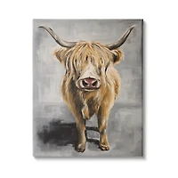 Stupell Industries Shaggy Longhorn Cattle Portrait Rustic Grey Brown Painting Canvas Wall Art