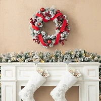Glitzhome® 24" Flocked Berry, Pinecone & Ribbon Wreath
