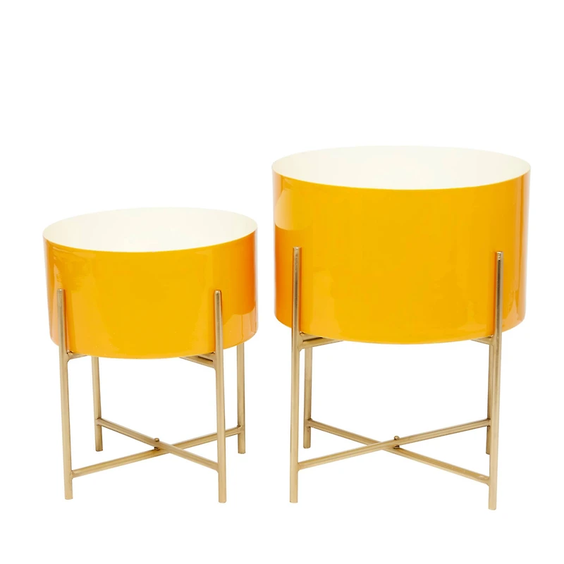Yellow Modern Planter, Set of 2" 15", 12"