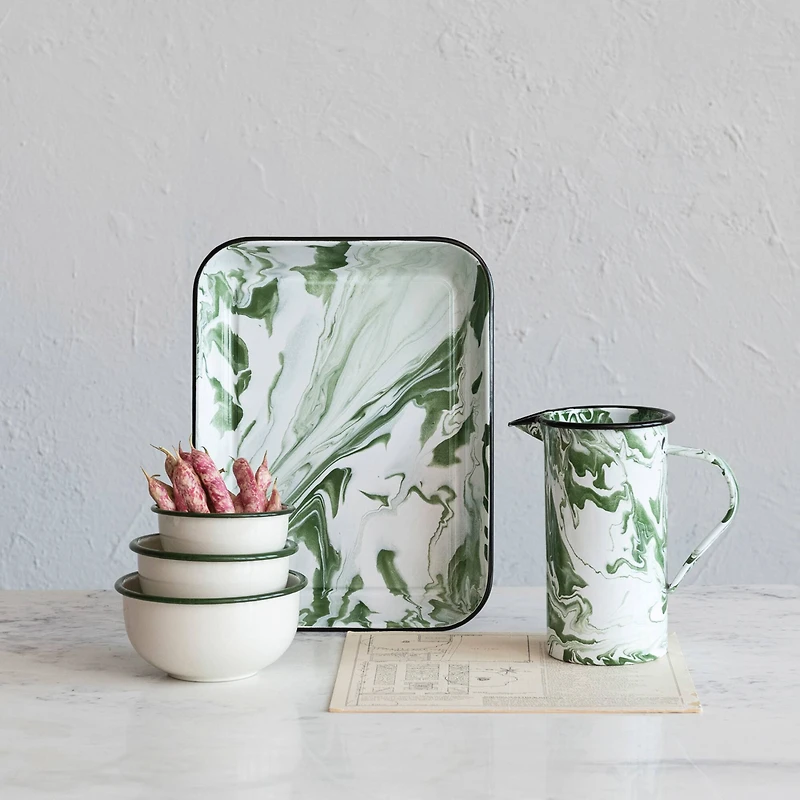 Hello Honey® 13.25" Green & White Marbled Enameled Serving Plate