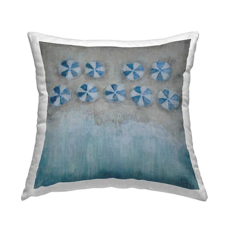 Stupell Industries Beach Umbrella Coast Abstract Aerial Landscape Painting Throw Pillow 18" x 18"