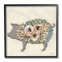 Stupell Industries Charming Farm Pig Green Pink Floral Body, 12" x 12"