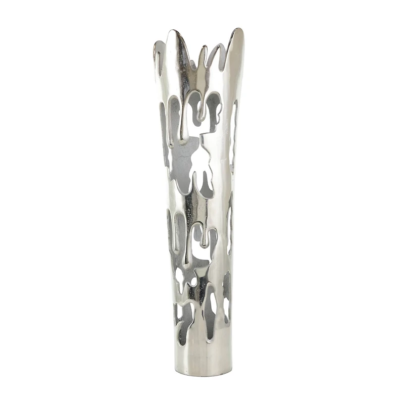 31" Silver Aluminum Drip Vase with Melting Designed Body