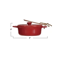 Hello Honey® 9" Red Reactive Glaze Stoneware Brie Baker with Wood Tree Spoon