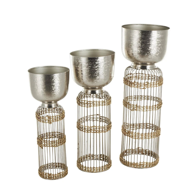 Silver Textured Rounded Dome Metal Planter Set