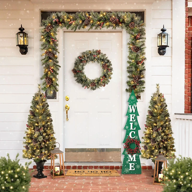 Glitzhome® 3.5ft. Wooden Welcome Christmas Tree Porch Sign