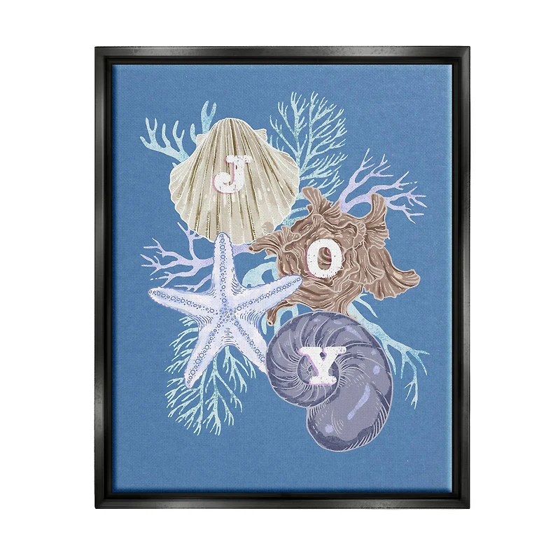 Stupell Industries Joy Nautical Holiday Seashells Framed Floater Canvas Wall Art