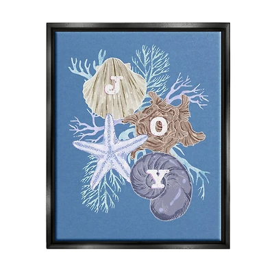 Stupell Industries Joy Nautical Holiday Seashells Framed Floater Canvas Wall Art