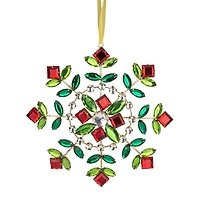 6.5" Green and Red Gem Stone Flowers Snowflake Christmas Ornament