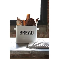 Hello Honey® 13.5" Enameled Metal Distressed White Bread Box with Lid