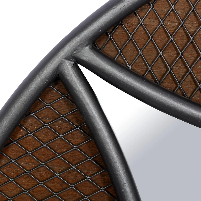 32" Brown Wood Industrial Round Wall Mirror