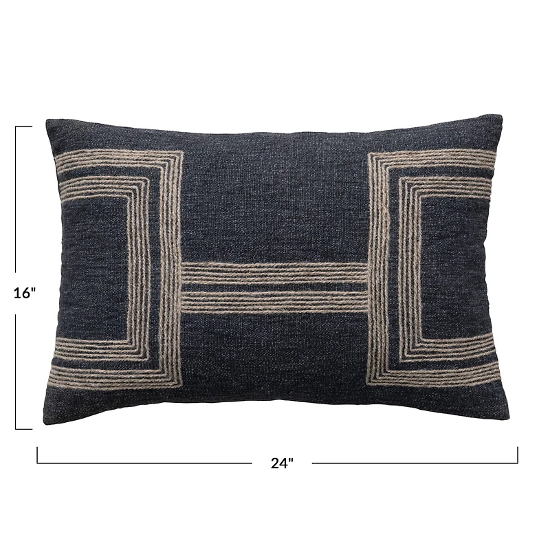 Hello Honey® Charcoal & Natural Cotton Blend Lumbar Pillow with Jute Embroidery