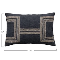 Hello Honey® Charcoal & Natural Cotton Blend Lumbar Pillow with Jute Embroidery