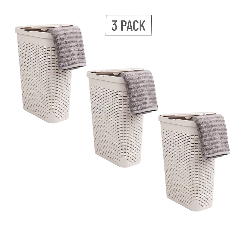 Mind Reader 40L Hamper Laundry Basket with Cutout Handles, 3-Pack