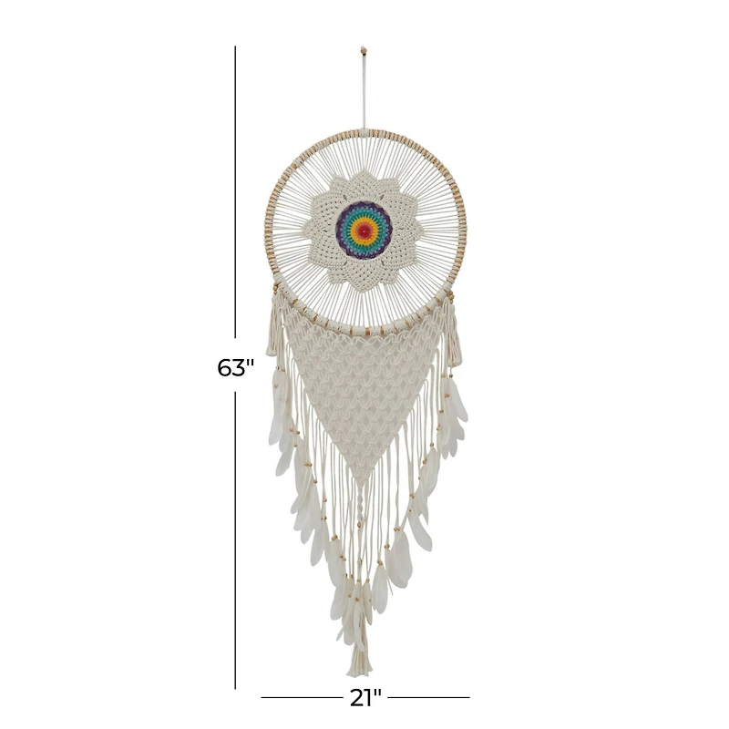 White Cotton Bohemian Dreamcatcher Wall Decor, 21" x 1" x 63"