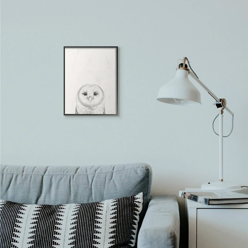 Stupell Industries Owl Portrait Grey Drawing Design Framed Wall Art