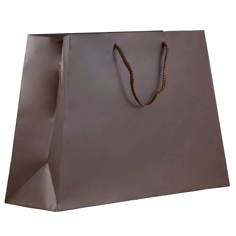 JAM Paper Matte Chocolate Brown Trapezoid Gift Bags with Rope Handles, 100ct.