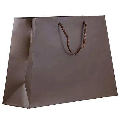 JAM Paper Matte Chocolate Brown Trapezoid Gift Bags with Rope Handles, 100ct.