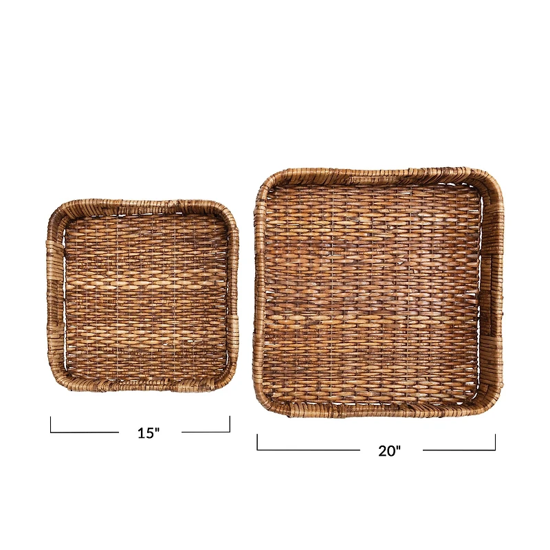 Hello Honey® Hand-Woven Rattan Trays with Handles Set