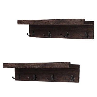 NEX™ 16" Dark Brown Wall-Mounted Floating 4-Hook Coat Racks, 2ct.