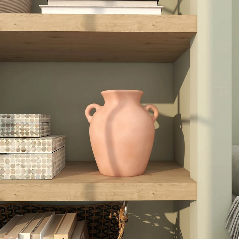 11" Orange Ceramic Terra Cotta Jug Vase with Handles