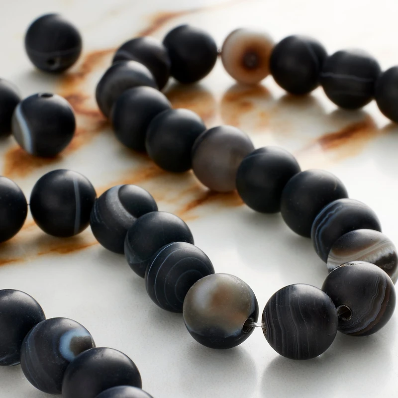 Matte Black & Brown Striped Agate Round Beads, 8mm by Bead Landing™
