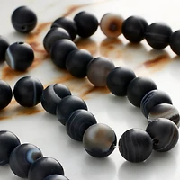 Matte Black & Brown Striped Agate Round Beads, 8mm by Bead Landing™