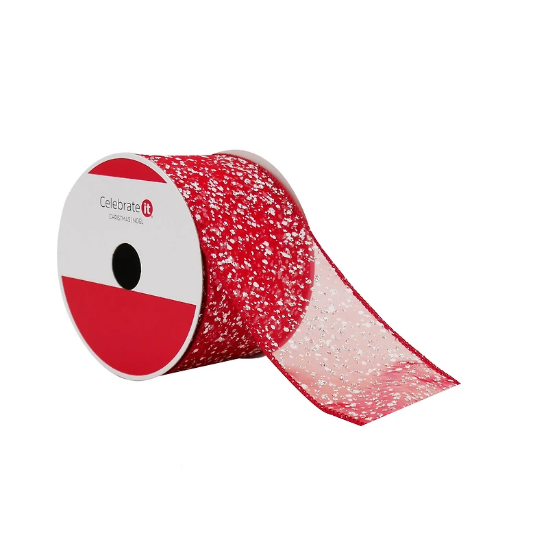 2.5" x 20ft. Red Sugar Wired Sheer Ribbon by Celebrate It®