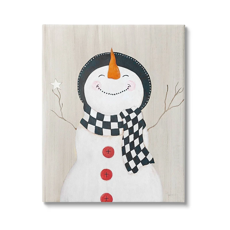 Stupell Industries Happy Smile Winter Snowman Canvas Wall Art