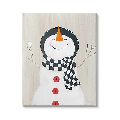 Stupell Industries Happy Smile Winter Snowman Canvas Wall Art