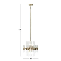 Gold Metal Crystal Embellished 8 Light Chandelier with Link Style Chain 16" x 16" x 52"