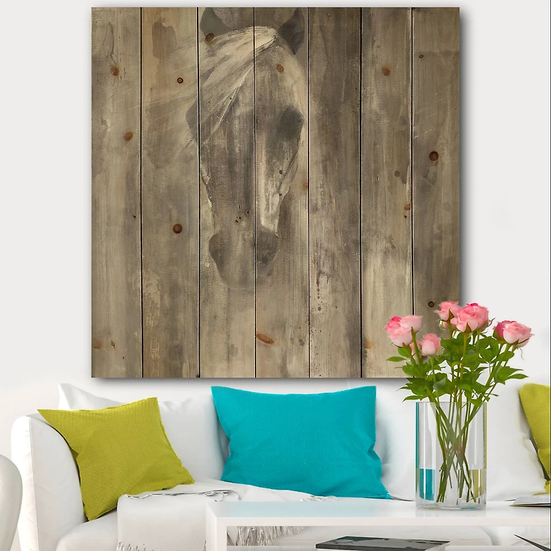Designart - Farmhouse Horse - Modern Farmhouse Print on Natural Pine Wood